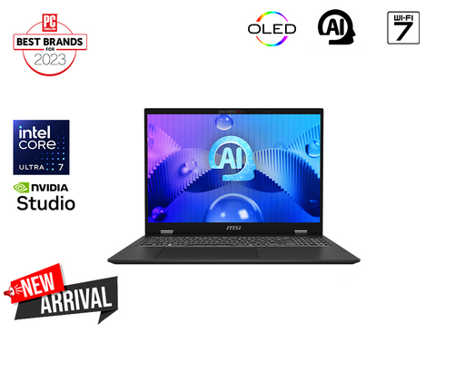 Prestige 16 AI Studio B1V is MSI's latest lineup with Built-in AI Engine. Equipped with latest Intel Ultra 7 CPU & RTX Studio series laptop GPU and a stunning UHD+ OLED display. The perfect laptop for work & play.