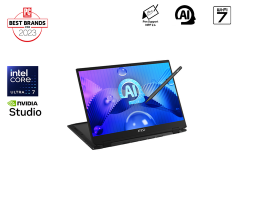 MSI's 2024 lineup, the Summit E16 AI Studio A1V—a remarkable 2-in-1 touch laptop. Powered by Intel's cutting-edge Ultra 7 series CPU and Nvidia RTX 40 series laptop GPU, it redefines performance. With a battery life of up to 11 hours, it stands as one of the most potent 2-in-1 touch laptops available.